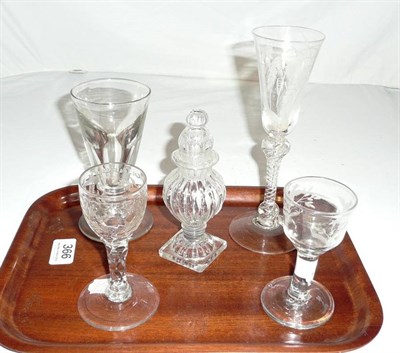 Lot 366 - Five assorted glass items including deceptive cordial