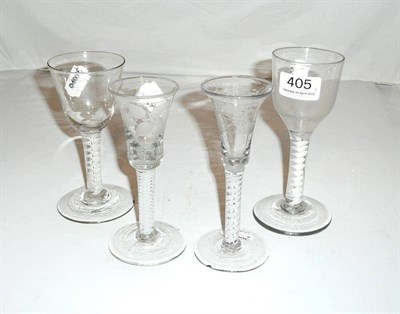 Lot 405 - Four wine glasses with opaque twist stems