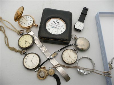 Lot 425 - A cased travel watch, silver pocket watch, three plated watches and seven other watches