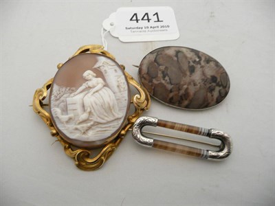 Lot 441 - A cameo brooch, an agate brooch and another