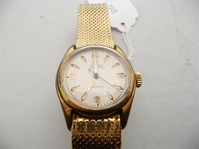 Lot 448 - A gold plated Gent's wristwatch signed Rolex Oysterdate (worn) on a Rolex bracelet stamped '750' to