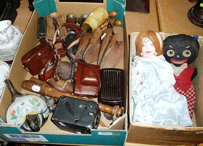 Lot 482 - A quantity of treen, cameras and collectables, Wendy Boston fabric doll and another etc