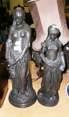 Lot 487 - Patinated resin figure of a young woman in medieval dress and another "Marguerite" after Terry (2)