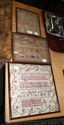 Lot 490 - Three 19th century framed samplers; Grace Blenkiron aged 10, 1819; Elizabeth Fallowfield, dated...