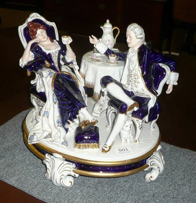 Lot 501 - Modern Royal Dux group of a gentleman and lady taking afternoon tea