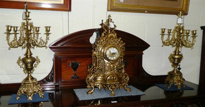 Lot 504 - Reproduction gilt metal clock set