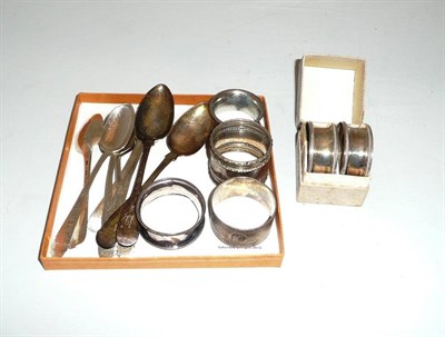 Lot 541 - Eight silver teaspoons and five napkin rings.