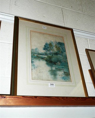 Lot 568 - John Yeend King - A tree lined pond, signed, watercolour