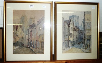 Lot 574 - Pair of 19th century gilt framed watercolours of street scenes and an 18th century portrait sketch