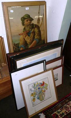 Lot 580 - A pair of coloured lithographs of fishermen; ten other framed etchings and prints.