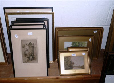 Lot 581 - Four watercolours by H M Simpson, another watercolour coastal scene, seven black and white etchings