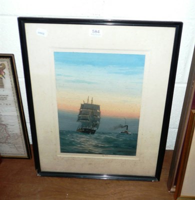 Lot 584 - Norman S Boyce - shipping at sunset, watercolour