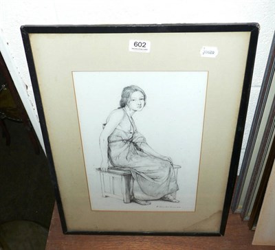 Lot 602 - Drawing by Miss D Mason Hutchison, girl with drapery, pencil drawing