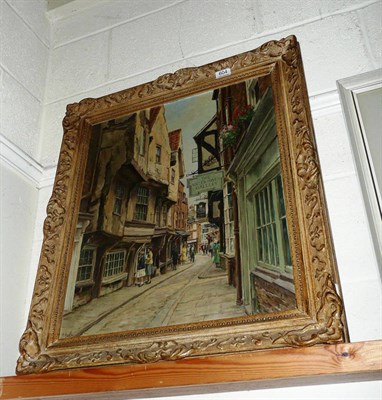 Lot 604 - F G Trotter, 'The Shambles, York', a gilt-framed oil on canvas