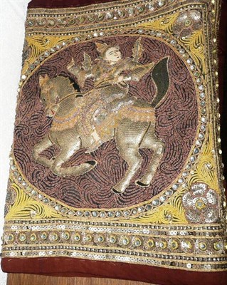 Lot 610 - Indian sequin and embroidered wall hanging depicting two figures on horseback