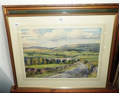 Lot 611 - Florence R Walker, 'Wensleydale from Appersett near Hawes' signed watercolour; H Southgate...