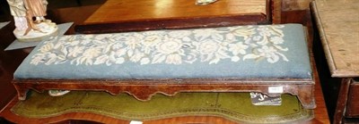 Lot 661 - Walnut long footstool with needlework drop-in seat