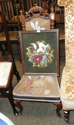 Lot 684 - A Victorian walnut side chair with wool and bead work upholstered back and seat, and a framed...