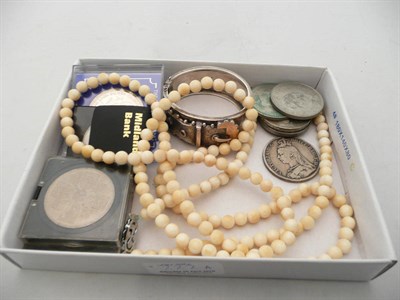 Lot 222A - A quantity of glass, brass pans, coins, plated flatware, silver bangle, etc