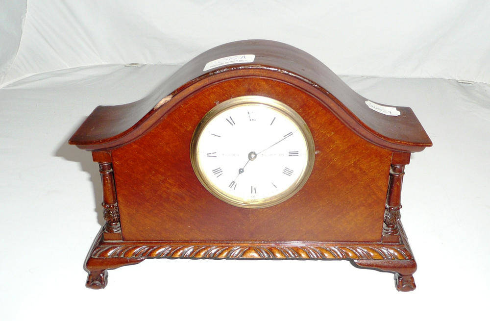 Lot 38 - Mahogany mantel clock on ball & claw feet with painted dial, A J Wares, South Shields
