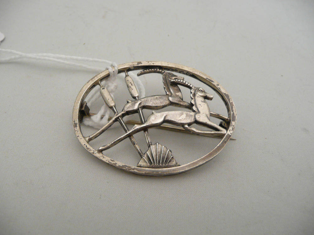 Lot 446 - A George Tarratt hallmarked silver brooch, possibly designed by Geoffrey Bellamy with facsimile...