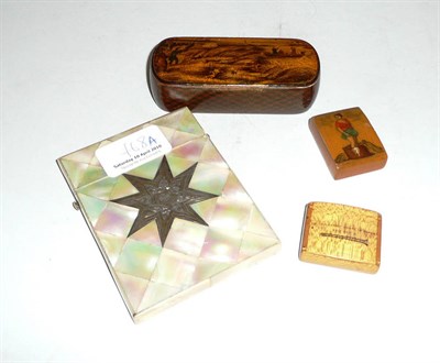 Lot 468A - Mother-of-pearl calling card case and three snuff boxes