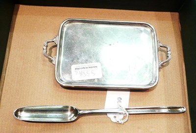 Lot 535A - Victorian silver miniature two handled tea tray and a Georgian silver marrow scoop (2)