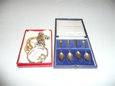 Lot 544A - 9 carat gold bracelet and locket, costume jewellery and enamelled silver spoons