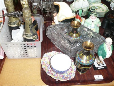 Lot 7 - Tray of assorted ceramics and three half bottles of champagne