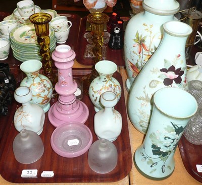 Lot 11 - Pair of amber glass candlesticks and a quantity of assorted glassware