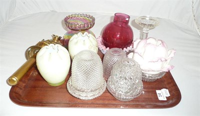 Lot 14 - Pottery 'flower head' night light, plain night lights and assorted glassware