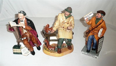 Lot 21 - Three Royal Doulton figures 'The News Vendor' HN2891, 'The Professor' HN2251 and 'Lunchtime' HN2485