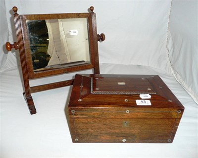 Lot 43 - A 19th century rosewood and mother-of-pearl sewing box and a small toilet mirror