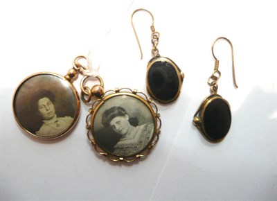 Lot 55 - Two picture lockets and a pair of earrings