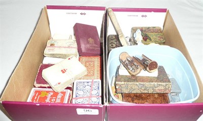 Lot 96 - Travelling corkscrew set, another, playing cards and lighters, etc