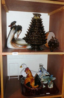 Lot 102 - Tray of ceramics including Ballerina by Anne Davidson, glass, Lladro figure, etc