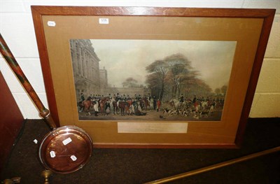 Lot 115 - A framed colour print 'The Meet at Badminton', Cooper Kettle, warming pan, health machine,...