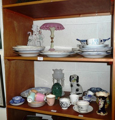 Lot 117 - Quantity of blue and white ceramics, a Victorian glass dump, a Staffordshire figure group, assorted