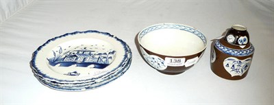 Lot 138 - Three Batavian-style pearlware teawares and four blue and white side plates