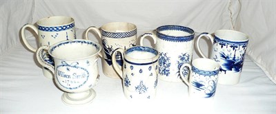 Lot 139 - Dated pearlware loving cup (1782) (a.f.) and six tankards