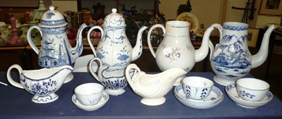 Lot 147 - Four assorted 18th century pearlware coffee pots, three cream jugs and assorted teabowls and...