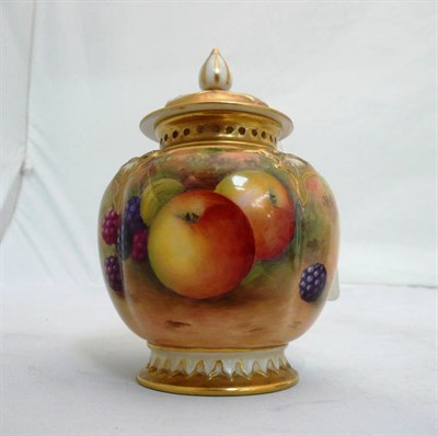 Lot 167 - Royal Worcester fruit painted vase and cover by Shuck