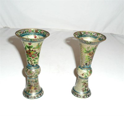 Lot 171 - A pair of Oriental pique-a-jour enamel Gu vases