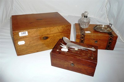 Lot 188 - Two walnut boxes, rosewood box, silver, etc