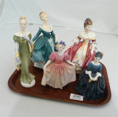 Lot 200 - A tray including five Royal Doulton figures 'Cherie', 'Janine', 'Lorna', 'Sweeting' and...