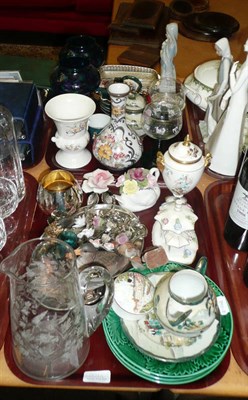 Lot 201 - Three trays including two Lladro figures, Nao figure, white Royal Doulton figure 'Sympathy',...