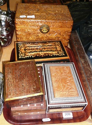 Lot 209 - A small carved camphor wood box and four various small table boxes