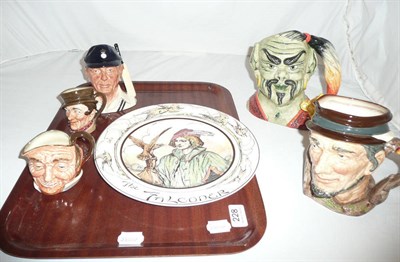 Lot 228 - Five Royal Doulton character jugs and a Royal Doulton cabinet plate