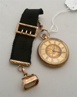 Lot 241 - 18ct gold-cased watch, strap and fob