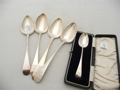 Lot 243 - Four Georgian spoons, a Christening spoon